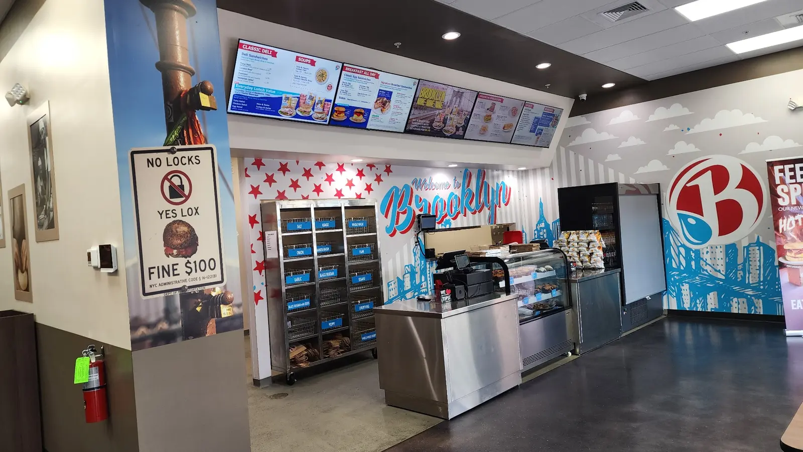 Digital menus integrated above a restaurant service counter